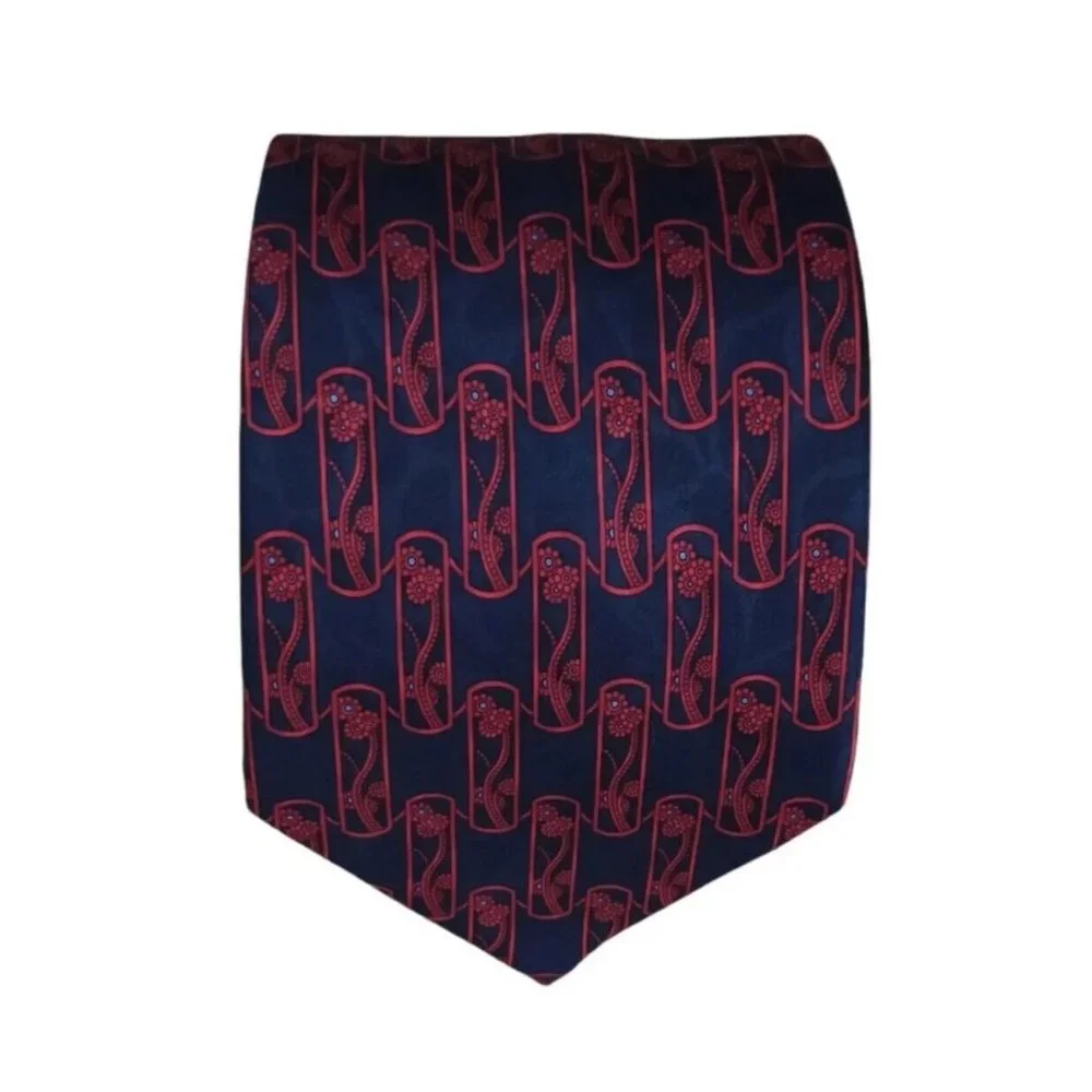 LANVIN Blue Geometric Floral Silk Tie FRANCE 58